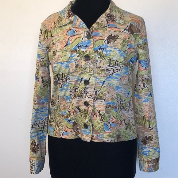 Christopher & Banks Petite button down jacket stretch abstract print Size S - Picture 1 of 9